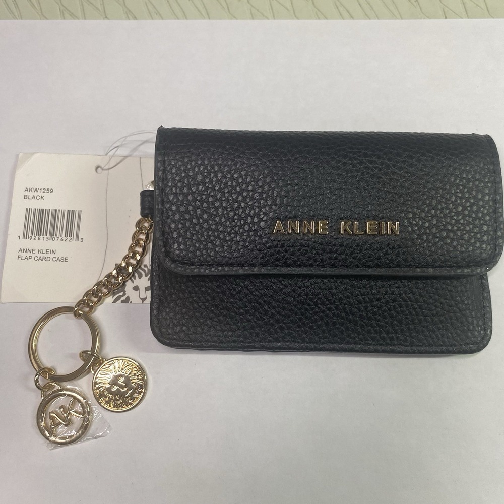 Anne Klein Womens Wallet ID Holder Black Faux Leather Snap Button Zip&CC Holder‎